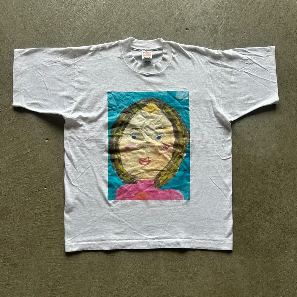 Vintage 90s Portrait Painting Shirt Adult Large White Butterfly Face Art Matthew